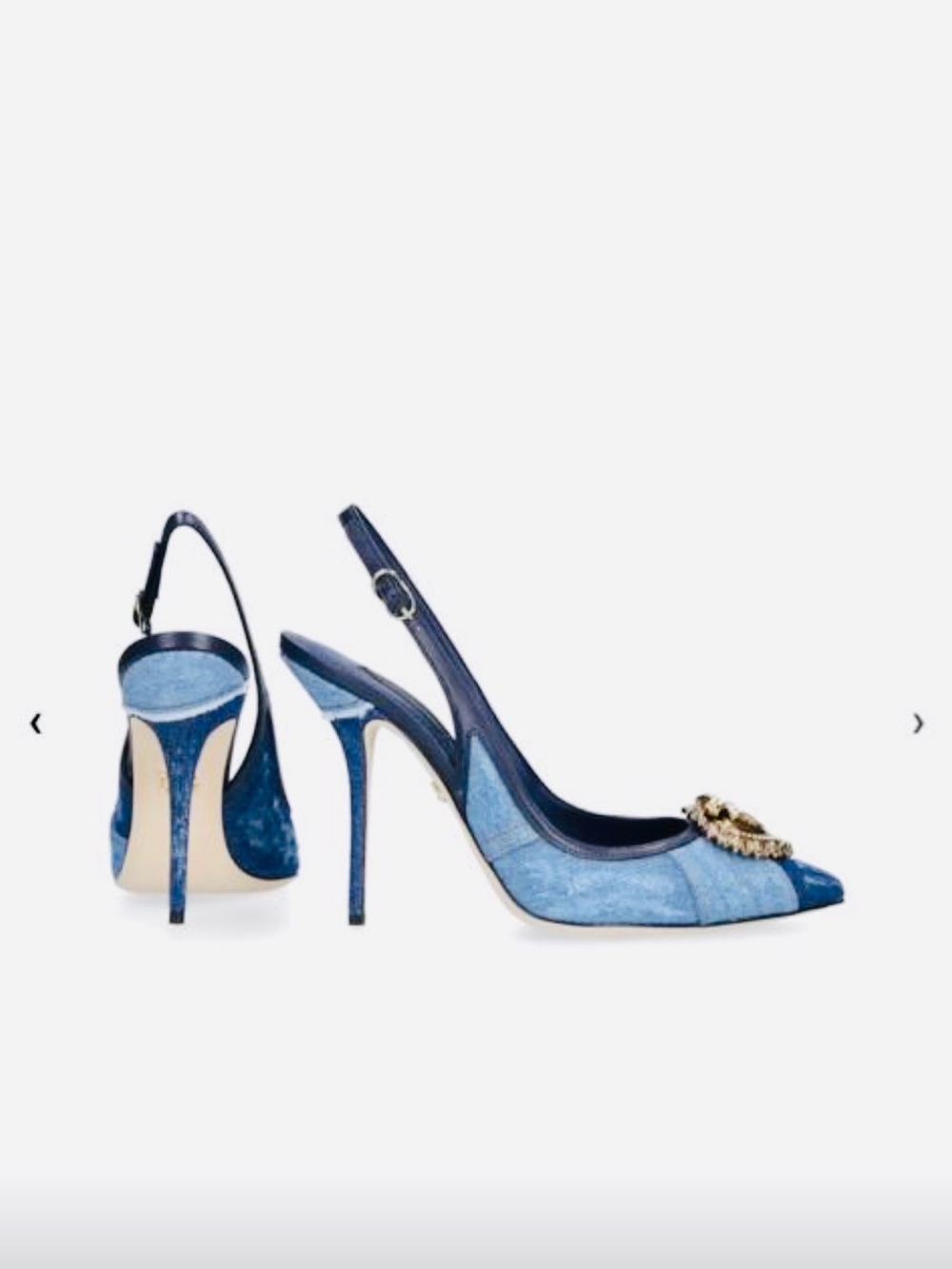 Dolce & Gabbana Blue Denim Pointed Slingback Heels with Jewel Buckle